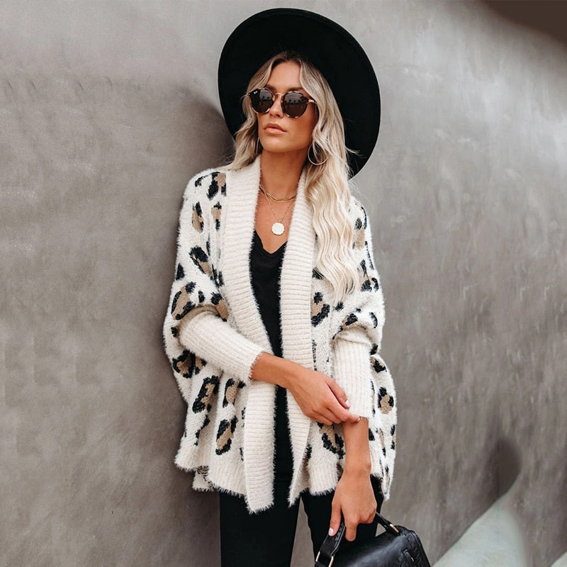 fashionable leopard print cardigan batwing sleeve