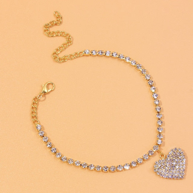 Rhinestone Heart Anklet