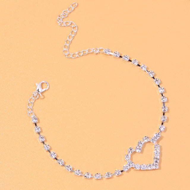 Rhinestone Heart Anklet