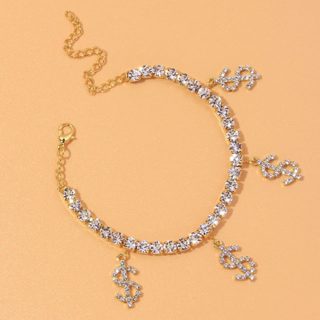 Rhinestone Dollar Sign Anklet