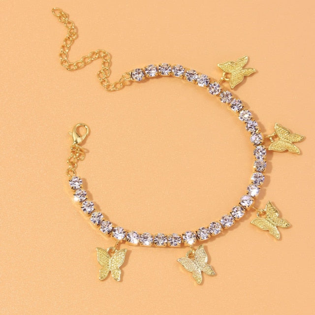 Rhinestone Butterfly Anklet