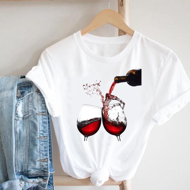 Wine Lady Short Sleeve Casual Fashion Graphic T-shirt