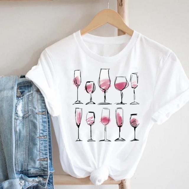 Wine Lady Short Sleeve Casual Fashion Graphic T-shirt