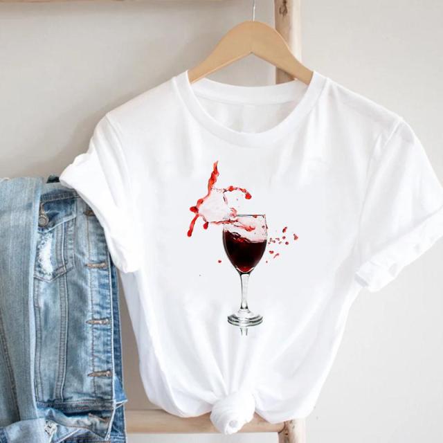 Wine Lady Short Sleeve Casual Fashion Graphic T-shirt