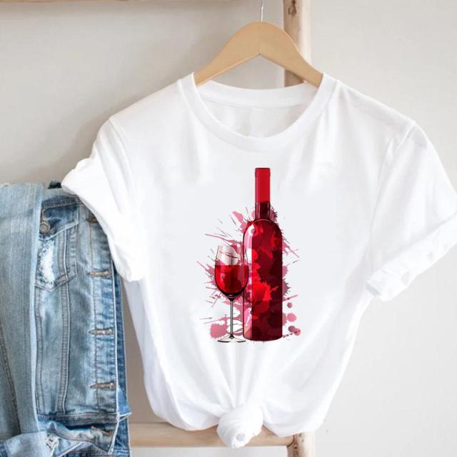 Wine Lady Short Sleeve Casual Fashion Graphic T-shirt