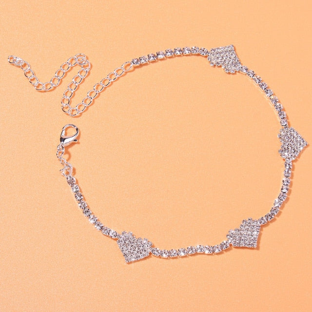 Rhinestone Heart Anklet