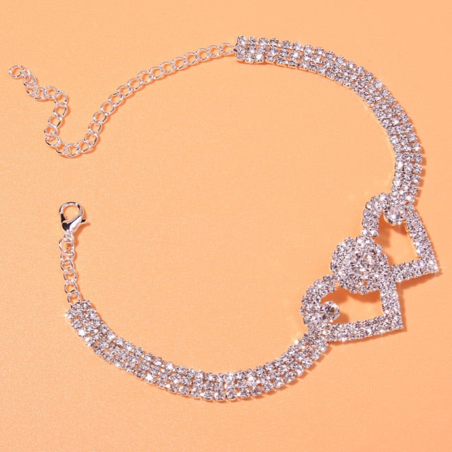 Rhinestone Heart Anklet