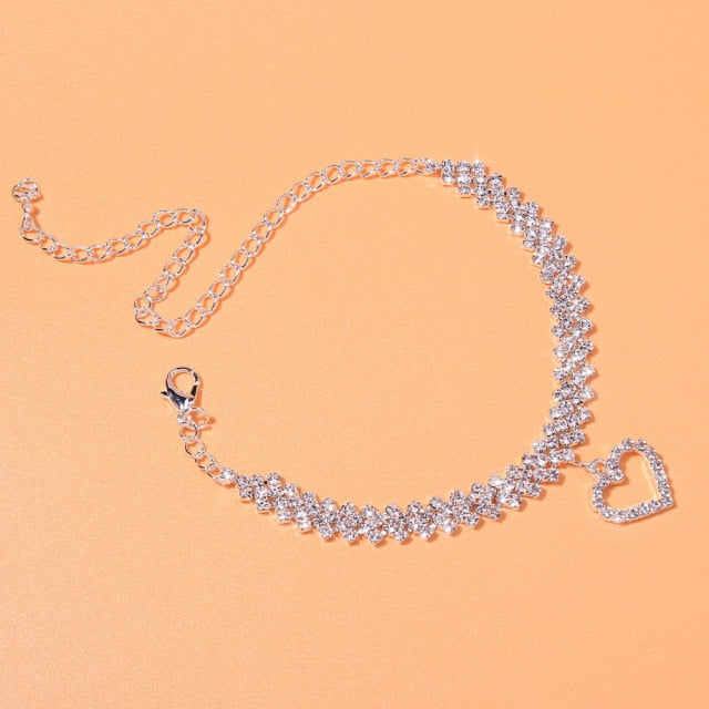 Rhinestone Heart Anklet