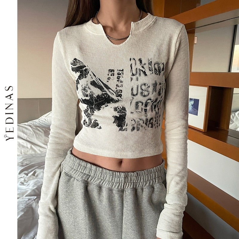 Long Sleeve Crop Top Chic Streetwear