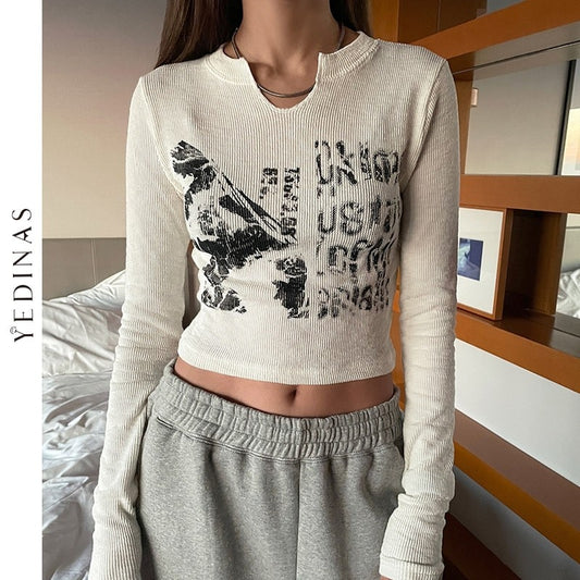 Long Sleeve Crop Top Chic Streetwear