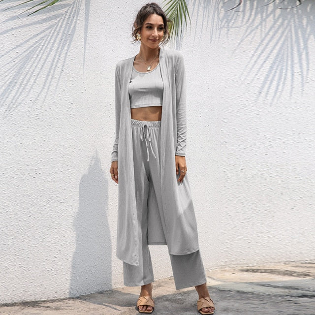 Three Piece Loungewear Set Gray