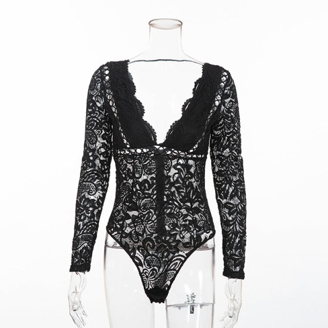 Long sleeve black lace bodysuit