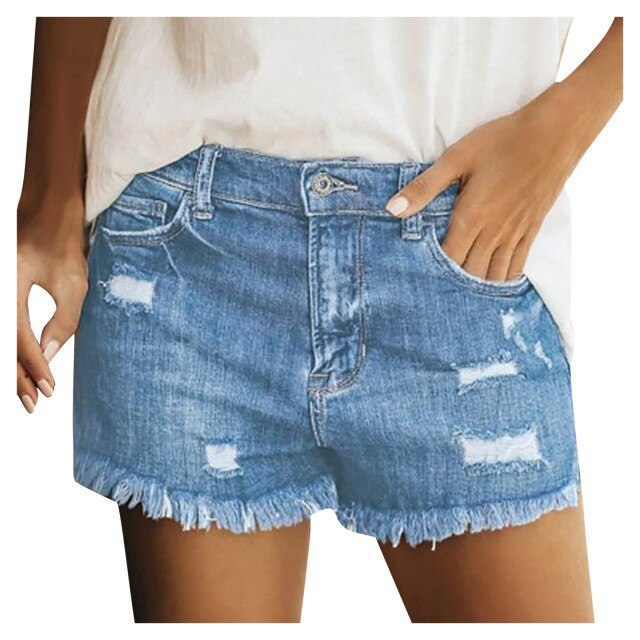 Light Blue Distressed Jean Shorts