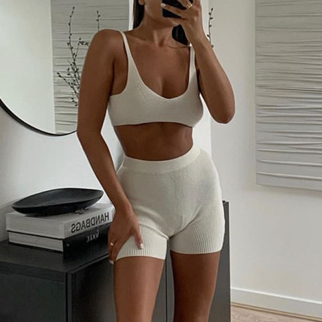 Two Piece crop top rib knit lounge set