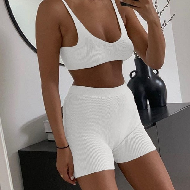 Two Piece crop top rib knit lounge set