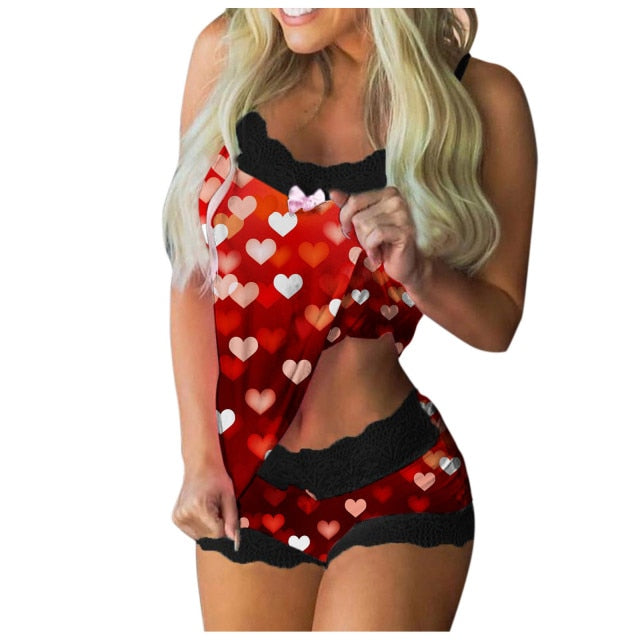 Red Hearts two piece tank top pajama set