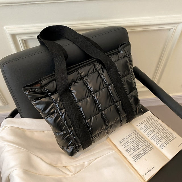 Black  Quilted Nylon Shoulder Bag