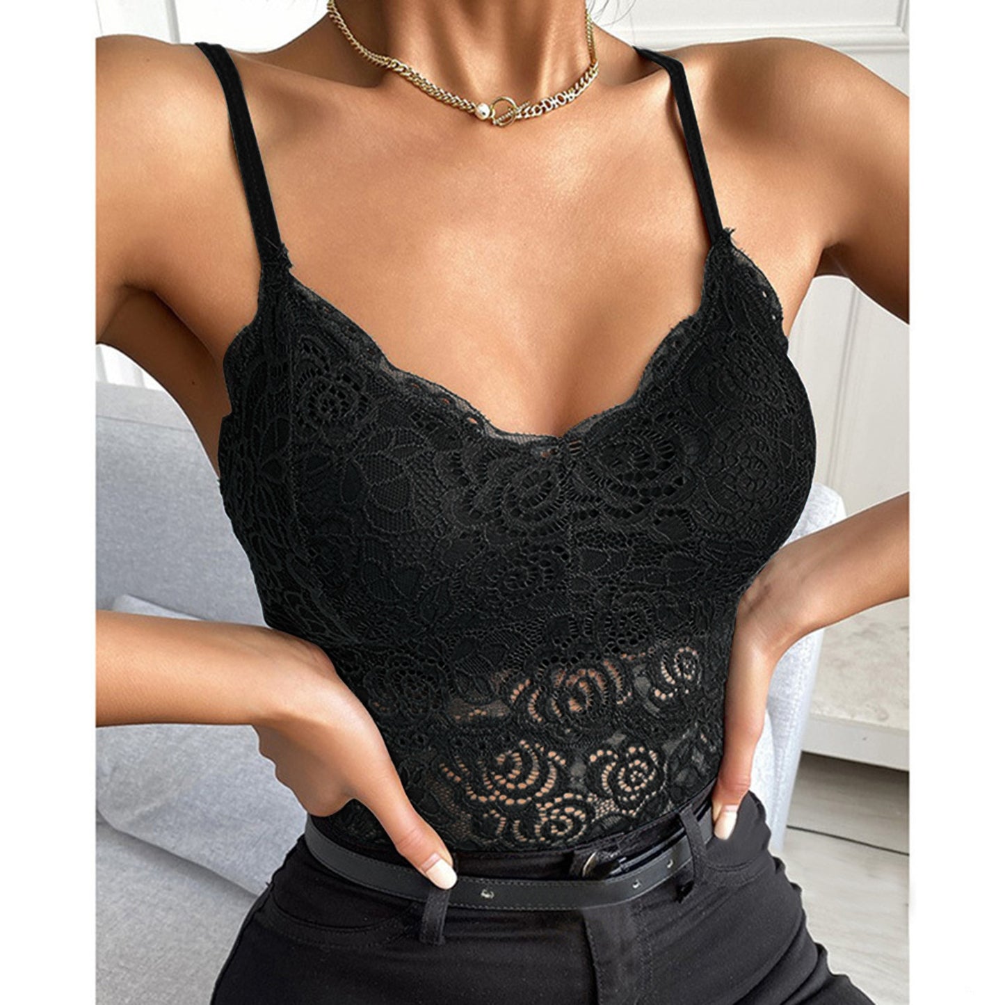 Black Lace Camisole Top