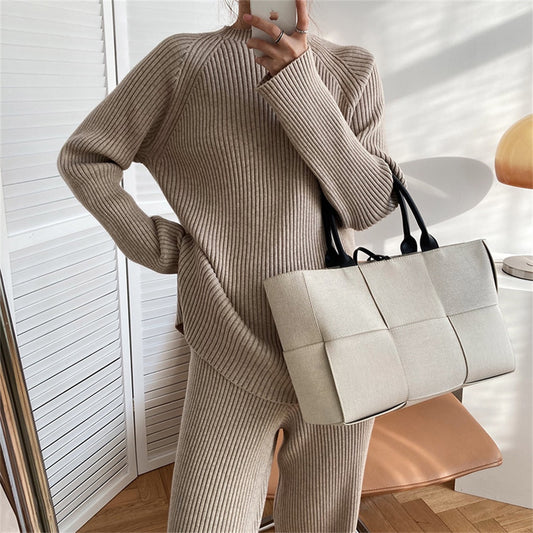 Knitted Wide Leg Pants Tracksuit