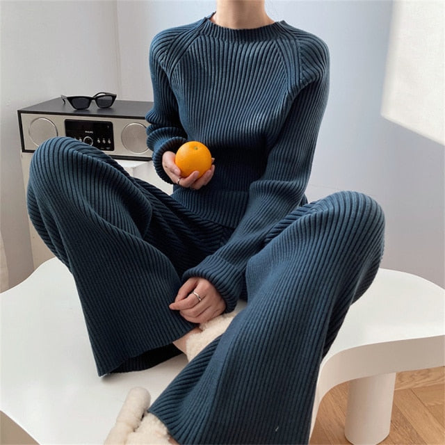 Knitted Wide Leg Pants Tracksuit