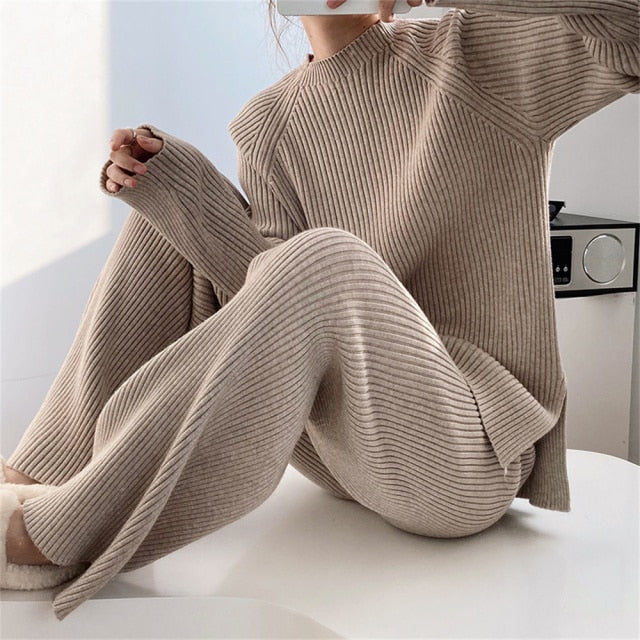 Knitted Wide Leg Pants Tracksuit