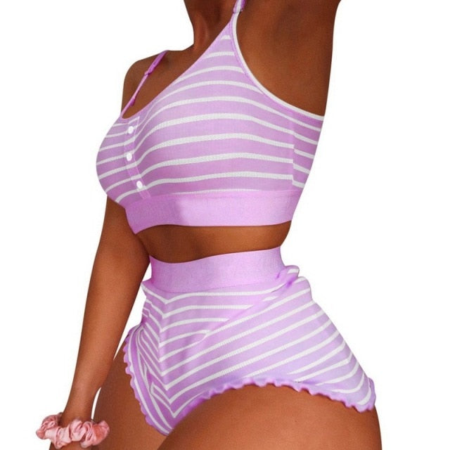 lavender stripe two piece pajama set