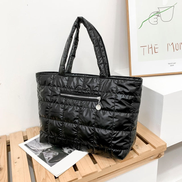 Black  Quilted Nylon Shoulder Bag