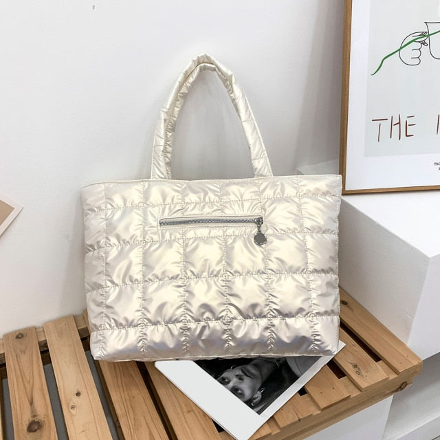  White Quilted Nylon Shoulder Bag