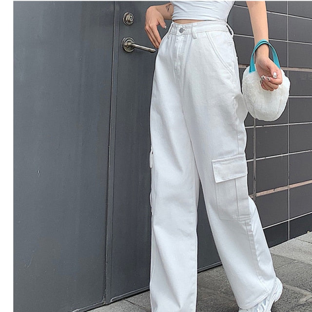 Denim wide leg trouser pants in white