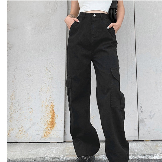 Denim wide leg trouser pants in black