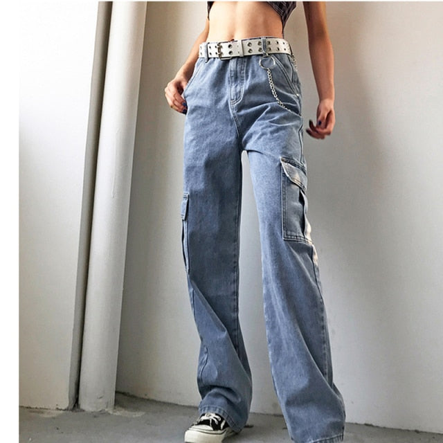 Denim wide leg trouser pants